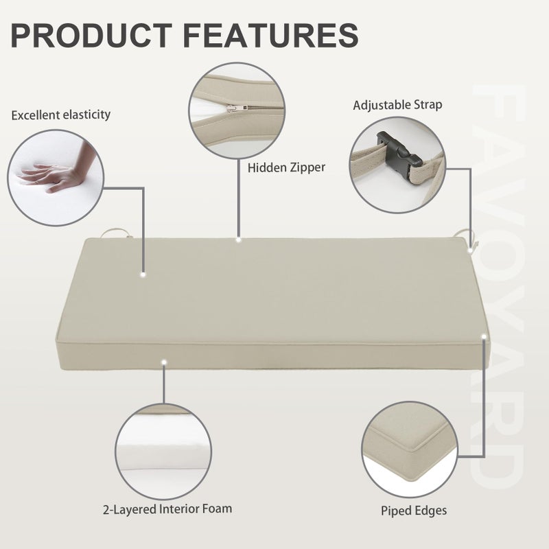 Favoyard Outdoor Bench Cushion 42 x 18 Inch Waterproof Patio Furniture Cushions 3-Year Color Fastness Garden Sofa Settee Couch Swing Pads with Handle and Adjustable Straps, Beige - Image 4